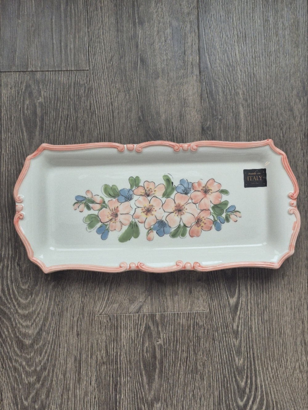 Ceramica Cuore Floral Rectangular Serving Platter in Pink, Blue, Green
